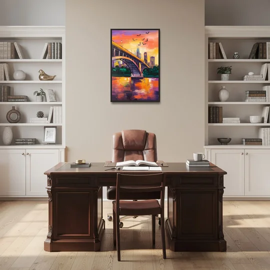 Austin Congress Avenue Bridge - Black Framed Canvas Wall Art - Office - 24x36