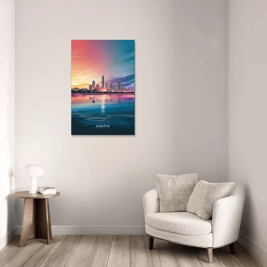 Austin Downtown Vibes Skyline - Canvas Wall Art - Sofa - 24x36