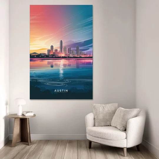 Austin Downtown Vibes Skyline - Canvas Wall Art - Sofa - 40x60