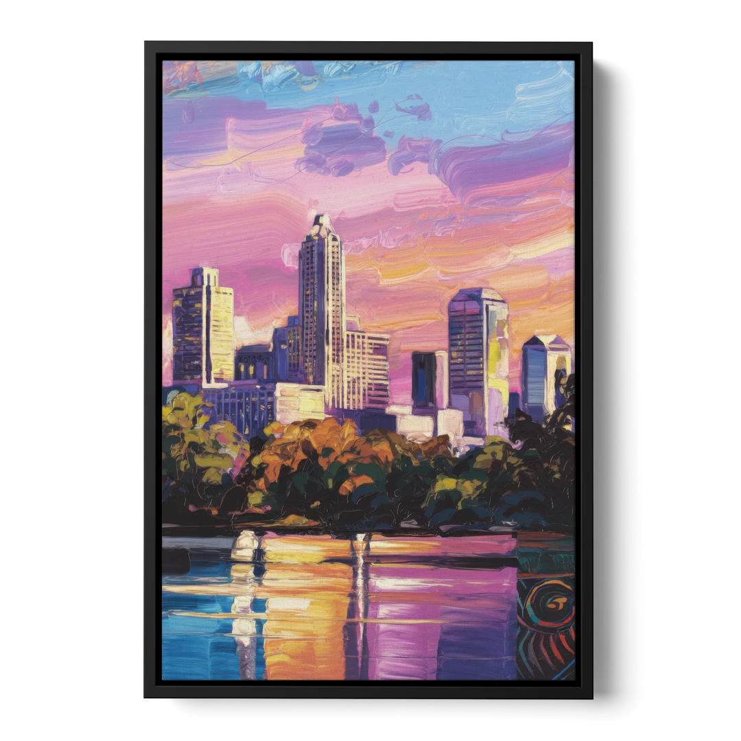 Austin East Side Murals - Black Framed Canvas Wall Art - Front