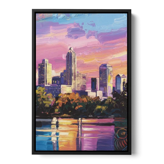 Austin East Side Murals - Black Framed Canvas Wall Art - Front