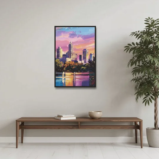 Austin East Side Murals - Black Framed Canvas Wall Art - Coffee Table - 24x36