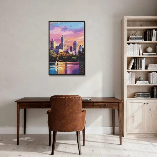 Austin East Side Murals - Black Framed Canvas Wall Art - Office - 24x36