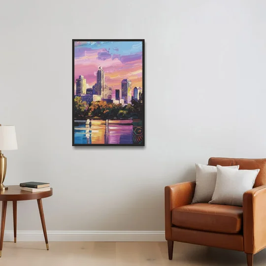 Austin East Side Murals - Black Framed Canvas Wall Art - Sofa - 24x36