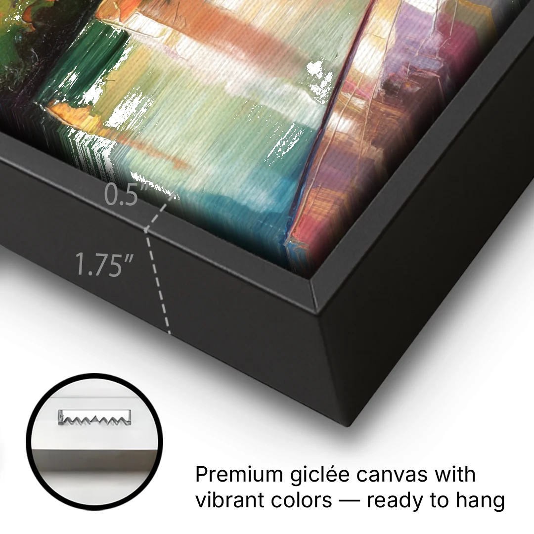 Austin Enchanting Cityscape - Black Framed Canvas Wall Art - Gallery Wrap Corner