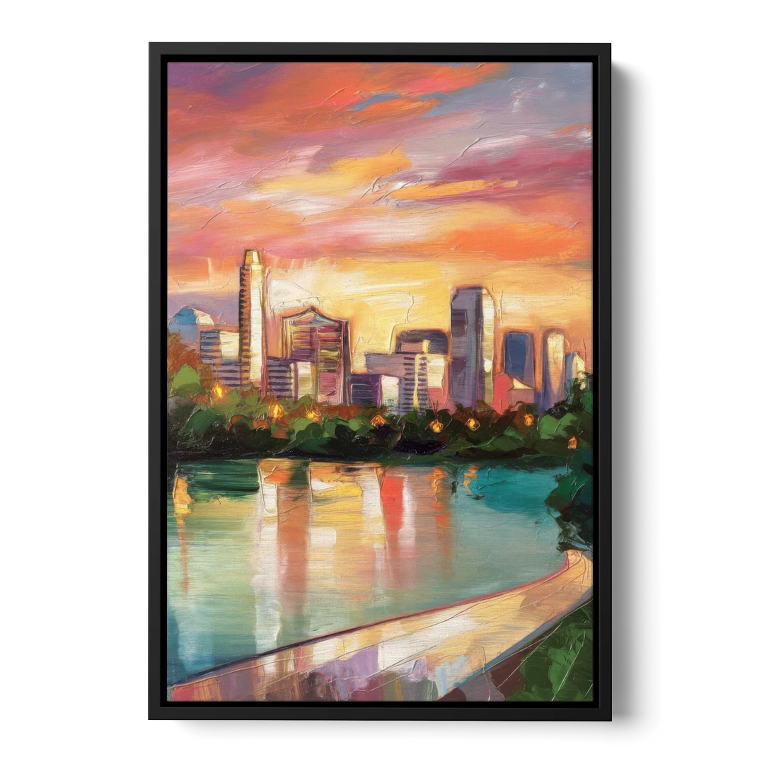 Austin Enchanting Cityscape - Black Framed Canvas Wall Art - Front