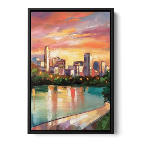 Austin Enchanting Cityscape - Black Framed Canvas Wall Art - Front