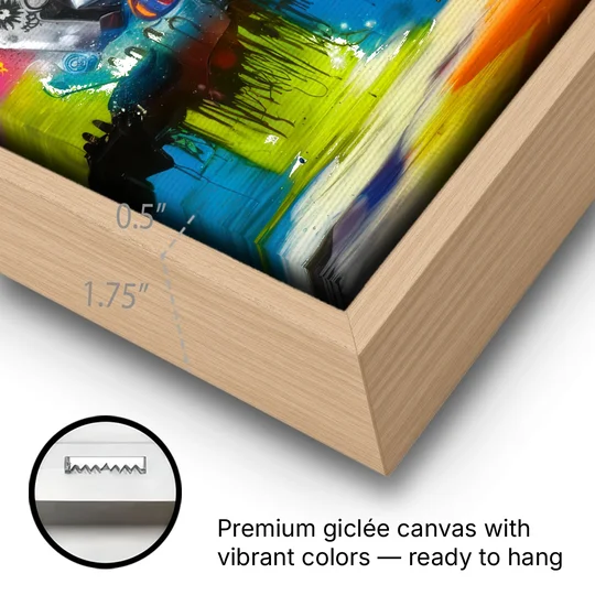 Austin Graffiti Street Style - Oak Framed Canvas Wall Art - Gallery Wrap Corner