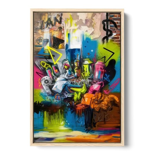 Austin Graffiti Street Style - Oak Framed Canvas Wall Art - Front