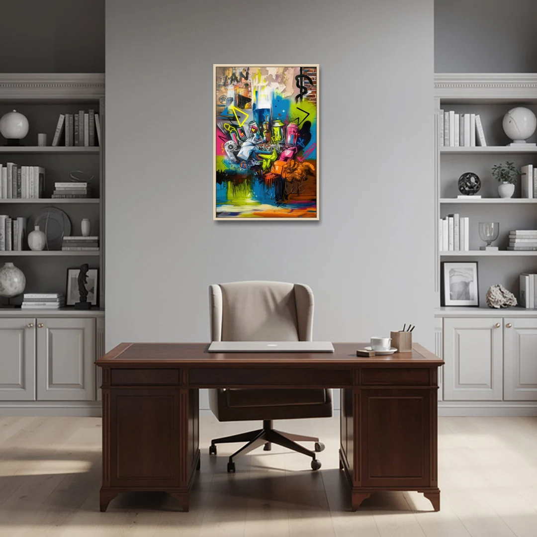 Austin Graffiti Street Style - Oak Framed Canvas Wall Art - Office - 24x36