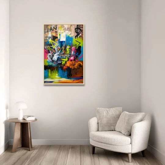 Austin Graffiti Street Style - Oak Framed Canvas Wall Art - Sofa - 24x36