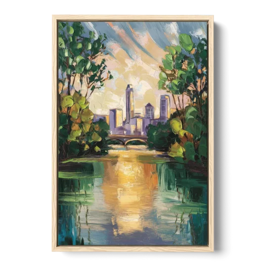 Austin Lady Bird Lake Scene - Oak Framed Canvas Wall Art - Front