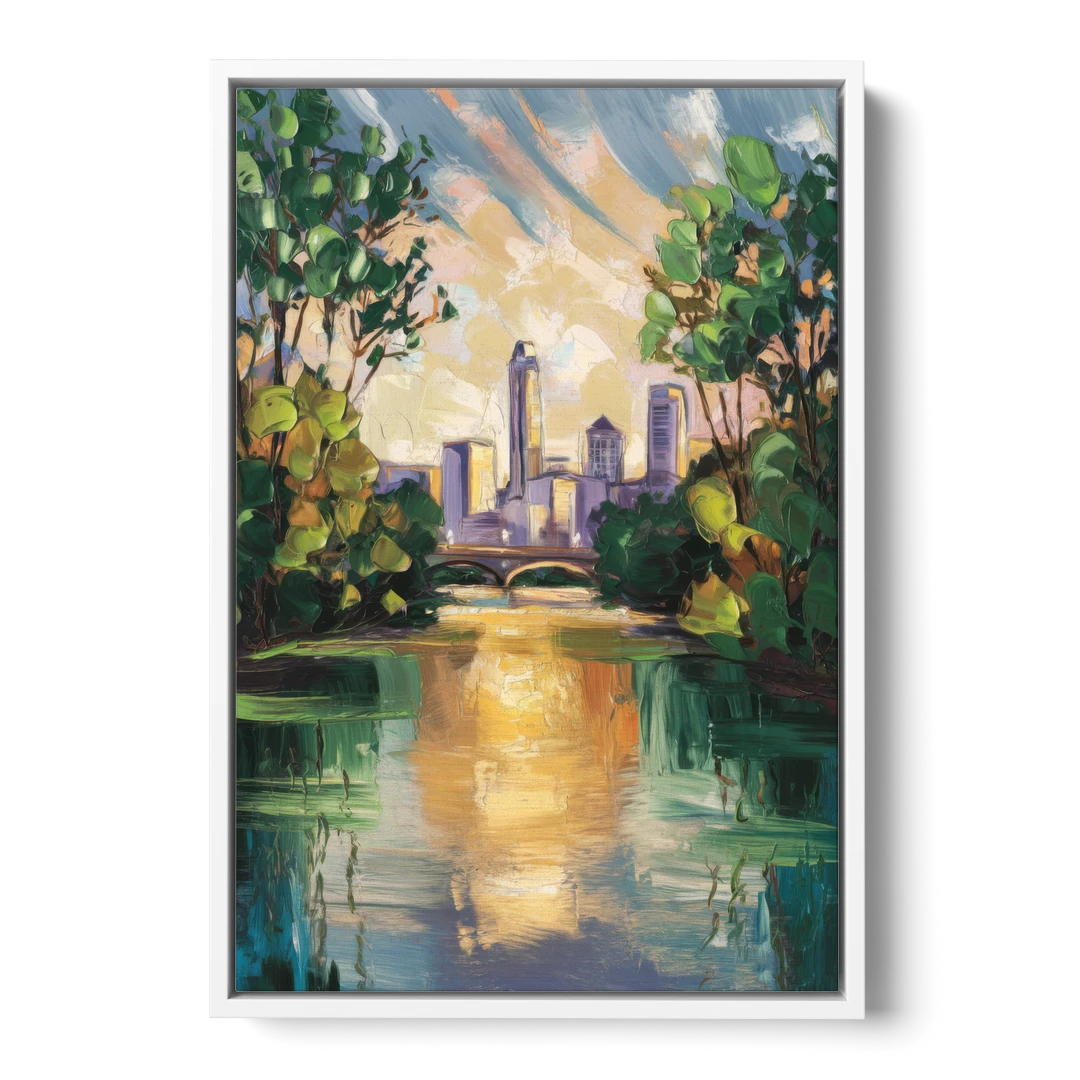 Austin Lady Bird Lake Scene - White Framed Canvas Wall Art - Front
