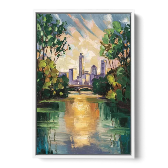 Austin Lady Bird Lake Scene - White Framed Canvas Wall Art - Front