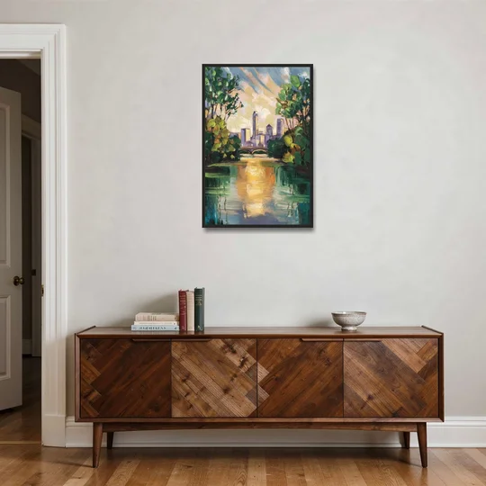 Austin Lady Bird Lake Scene - Black Framed Canvas Wall Art - Coffee Table - 24x36