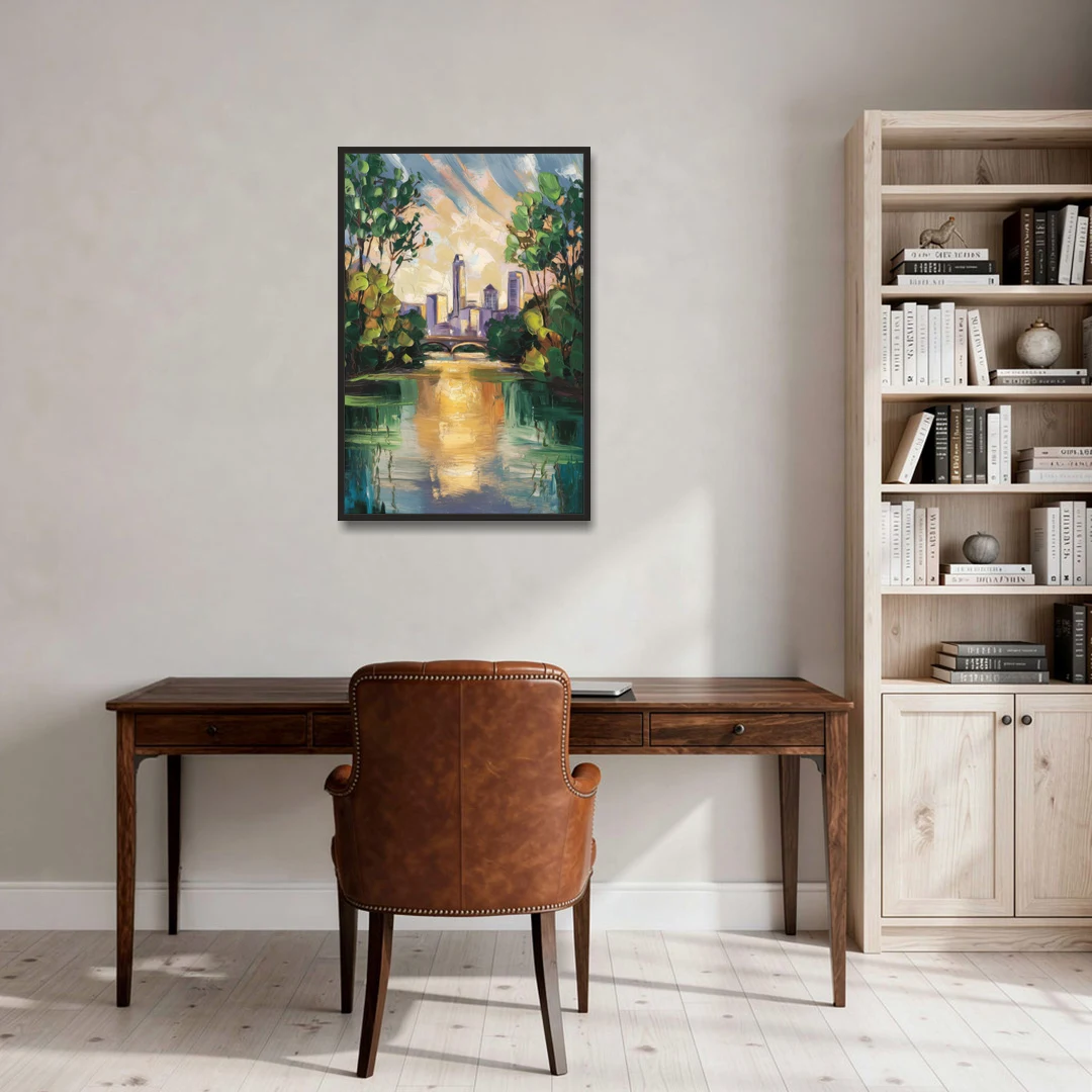 Austin Lady Bird Lake Scene - Black Framed Canvas Wall Art - Office - 24x36