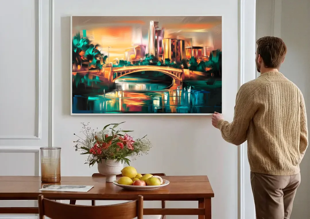 Austin Lamar Boulevard Magic canvas wall art above a dining table