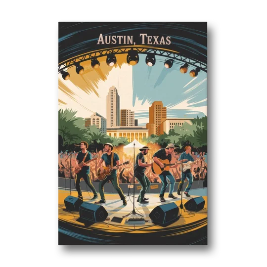 Austin Live Music Capital - Canvas Wall Art - Front
