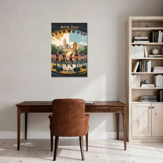 Austin Live Music Capital - Canvas Wall Art - Office - 24x36