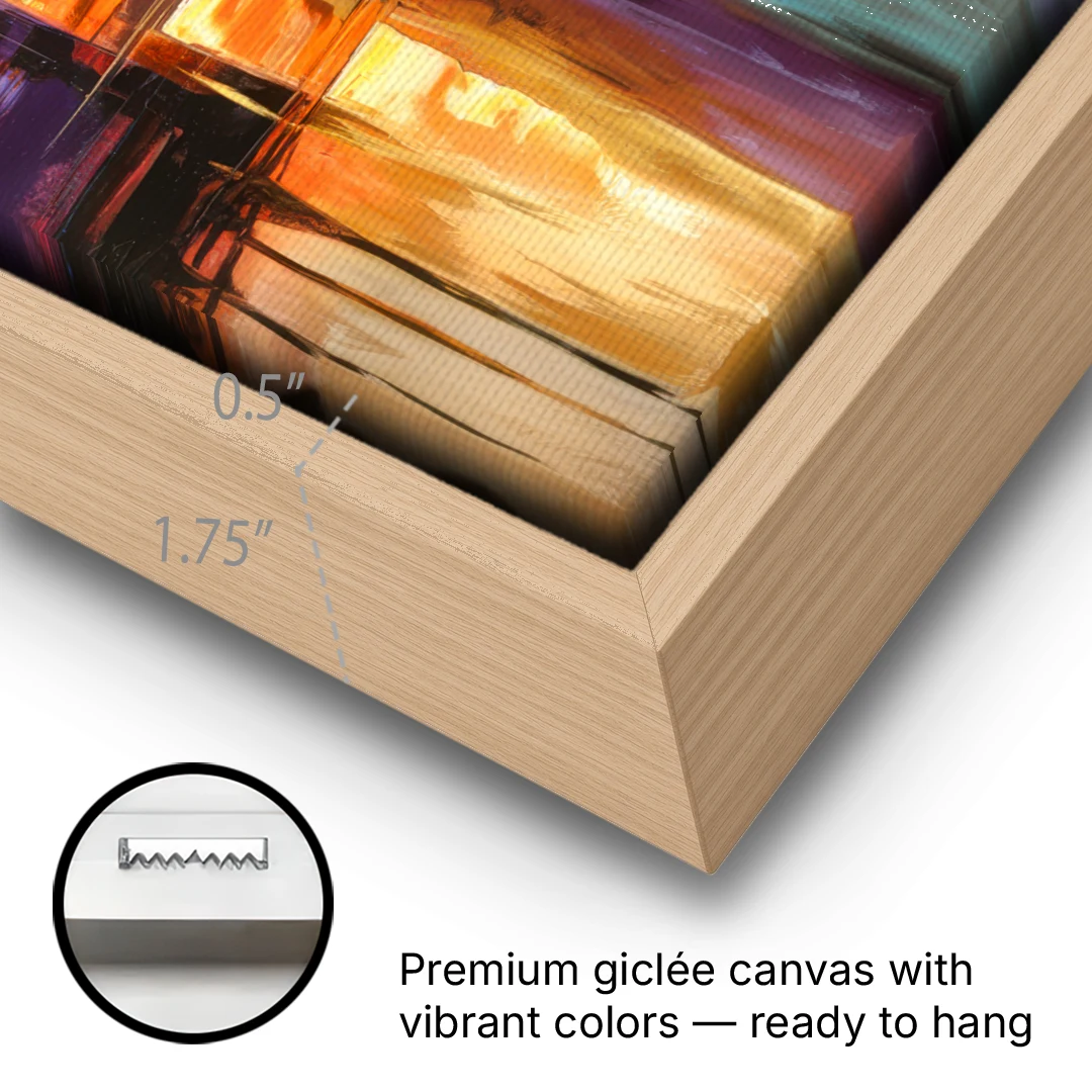 Austin Moody Cityscape - Oak Framed Canvas Wall Art - Gallery Wrap Corner