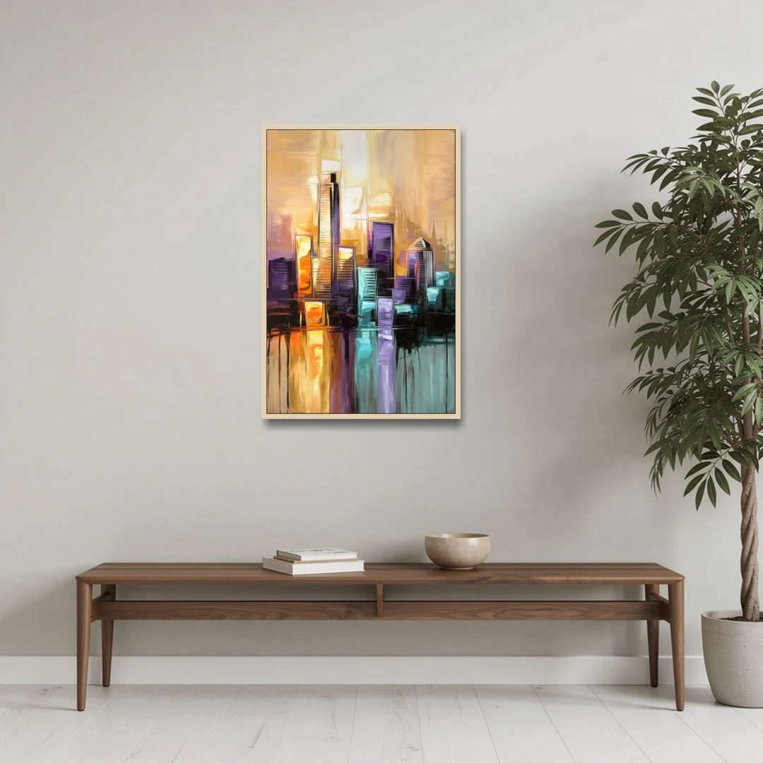Austin Moody Cityscape - Oak Framed Canvas Wall Art - Coffee Table - 24x36