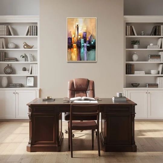 Austin Moody Cityscape - Oak Framed Canvas Wall Art - Office - 24x36