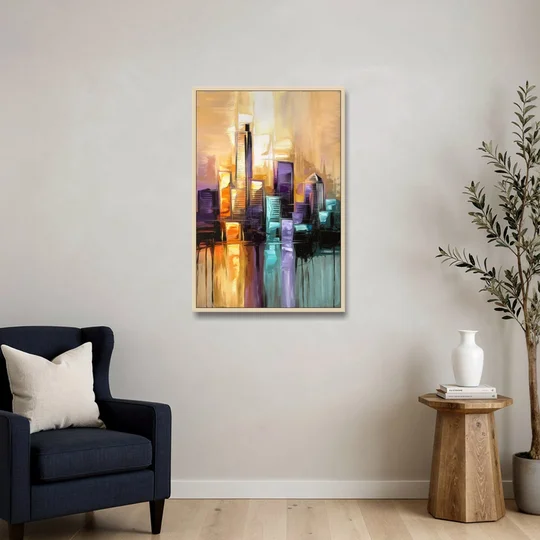 Austin Moody Cityscape - Oak Framed Canvas Wall Art - Sofa - 24x36