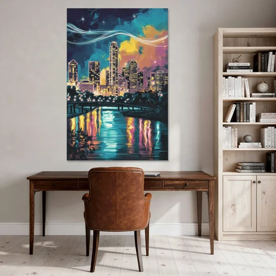 Austin Night Lights - Canvas Wall Art - Office - 40x60
