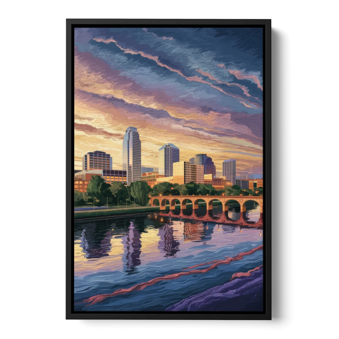 Austin Riverside Reflections - Black Framed Canvas Wall Art - Front