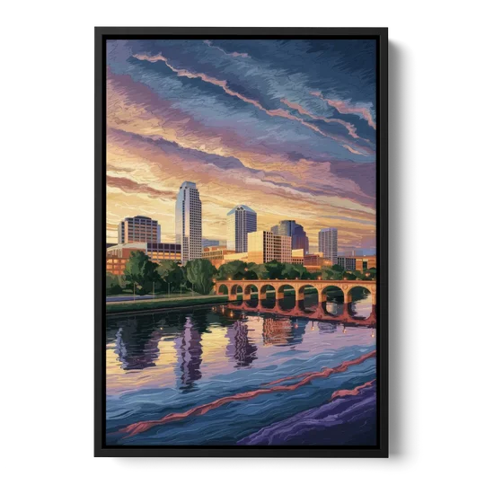 Austin Riverside Reflections - Black Framed Canvas Wall Art - Front
