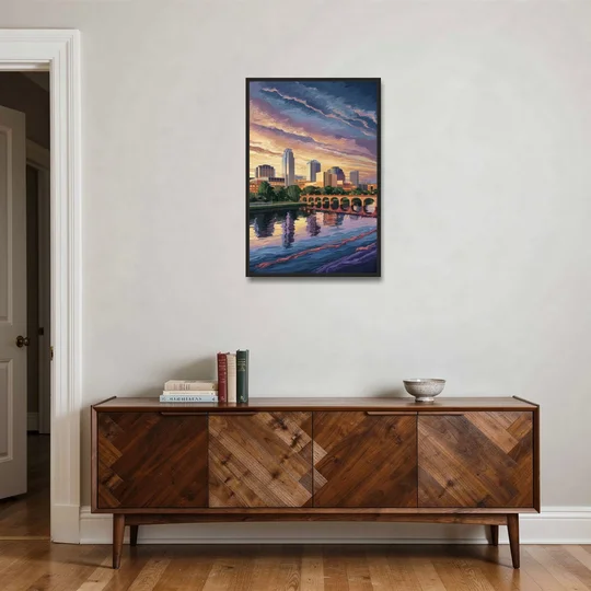 Austin Riverside Reflections - Black Framed Canvas Wall Art - Coffee Table - 24x36