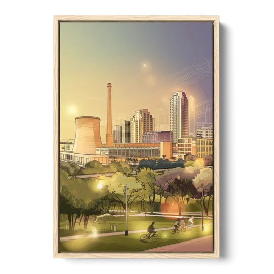 Austin Seaholm District - Oak Framed Canvas Wall Art - Front