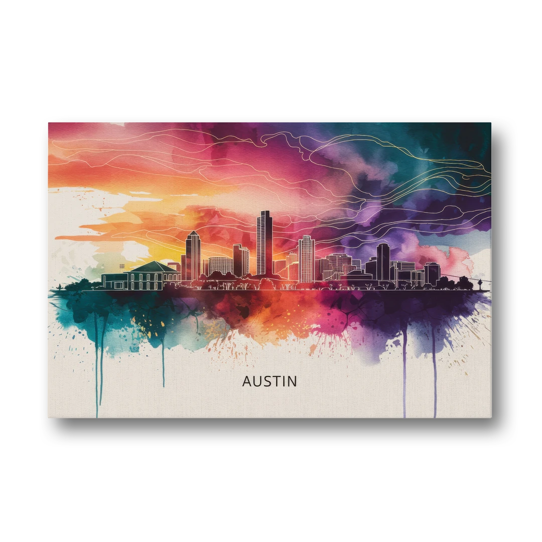 Austin Skyline Sunset Art - Canvas Wall Art - Front