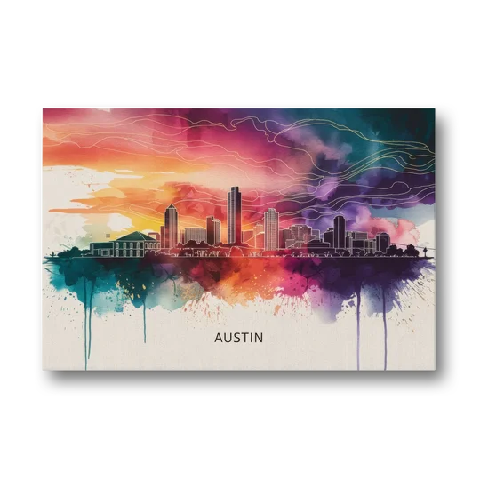 Austin Skyline Sunset Art - Canvas Wall Art - Front