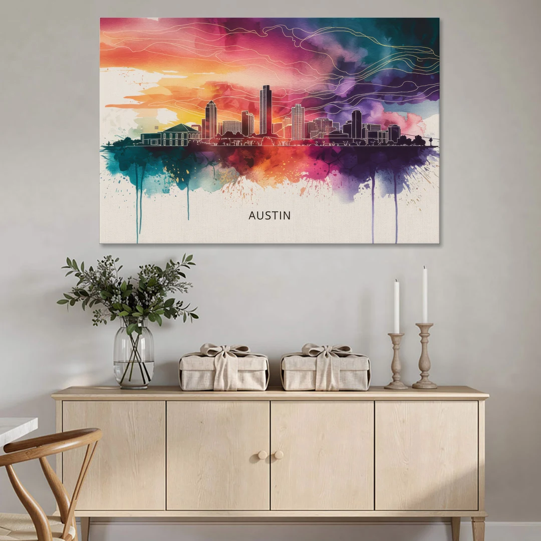 Austin Skyline Sunset Art - Canvas Wall Art - Coffee Table - 60x40