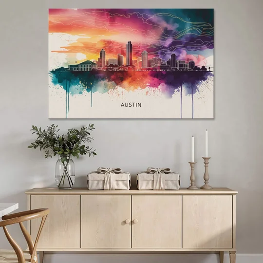 Austin Skyline Sunset Art - Canvas Wall Art - Coffee Table - 60x40