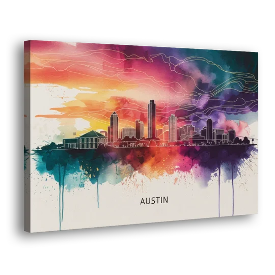 Austin Skyline Sunset Art - Canvas Wall Art - Side