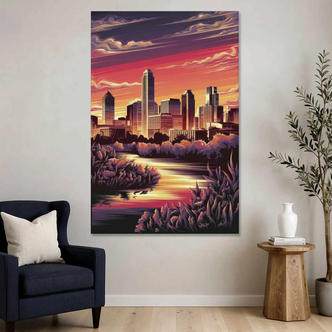 Austin Skyline Sunset - Canvas Wall Art - Sofa - 40x60