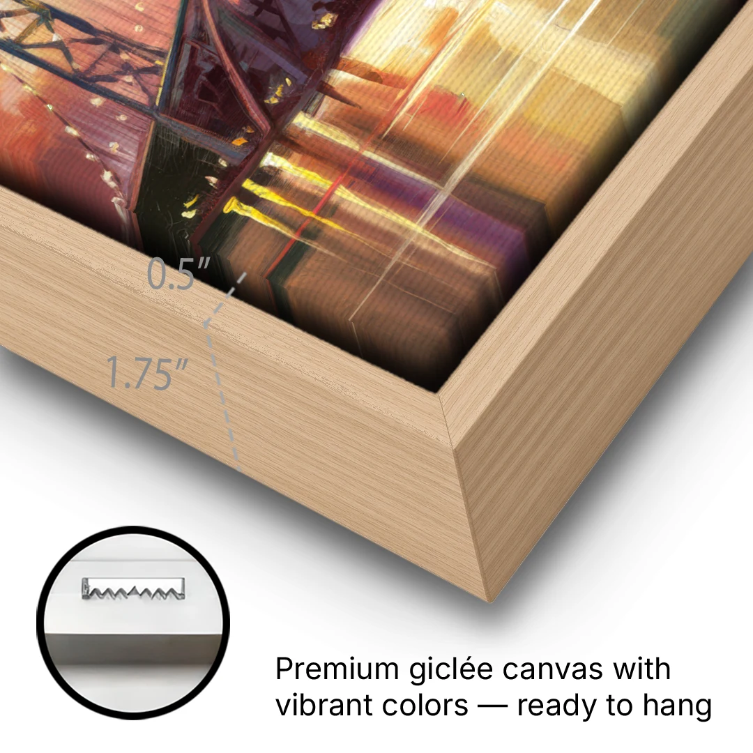 Austin Soaring Bats Scene - Oak Framed Canvas Wall Art - Gallery Wrap Corner