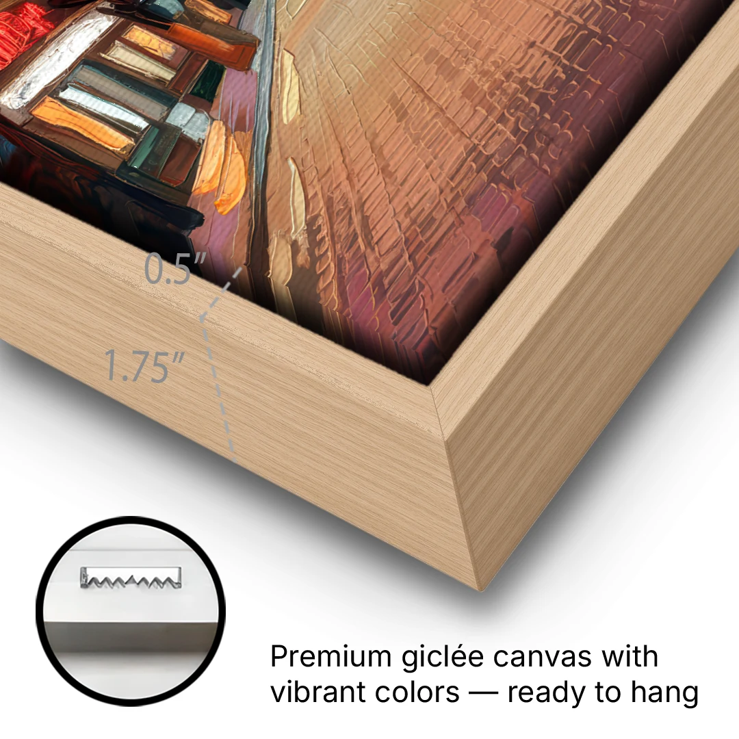 Austin South Congress Aesthetic - Oak Framed Canvas Wall Art - Gallery Wrap Corner