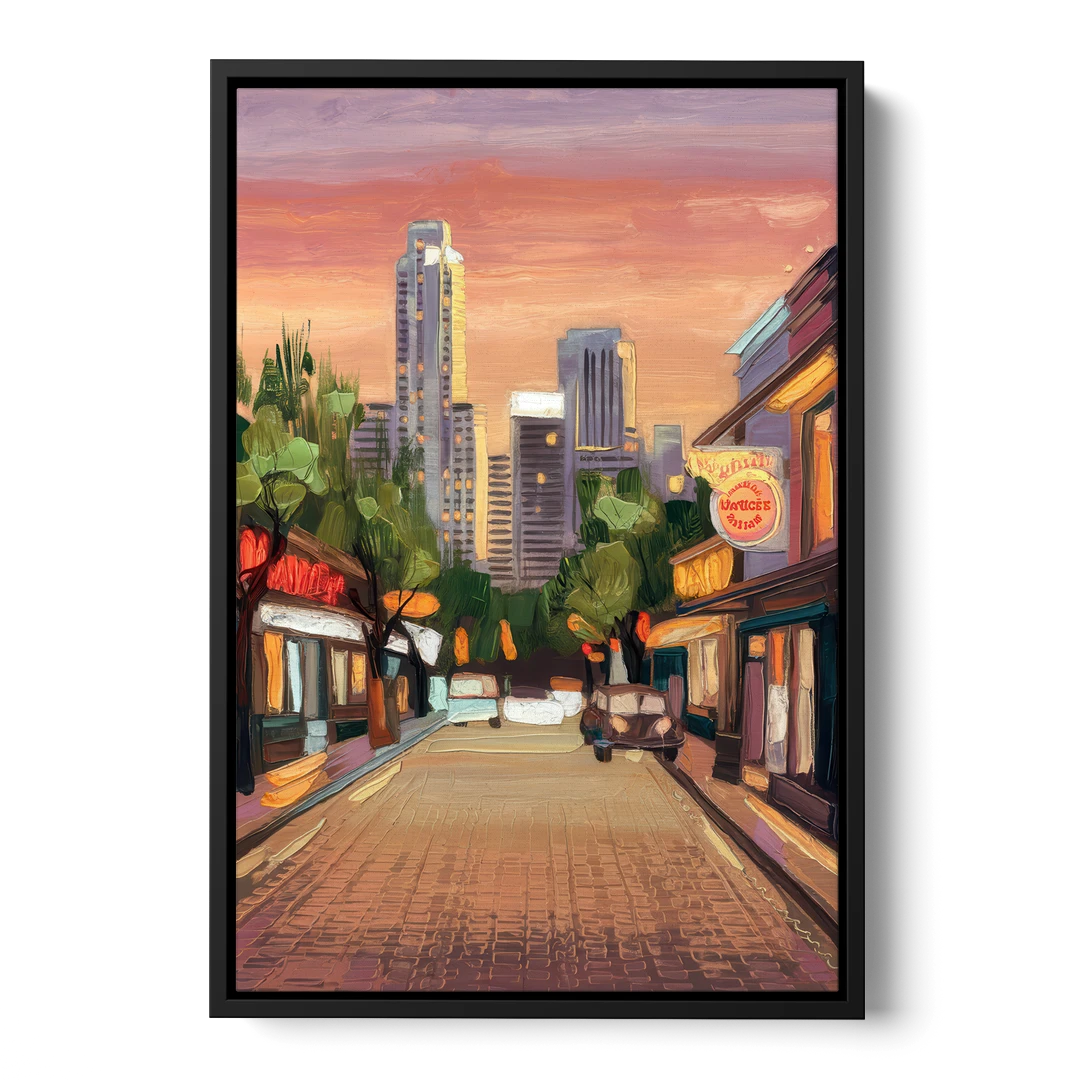 Austin South Congress Aesthetic - Black Framed Canvas Wall Art - Front