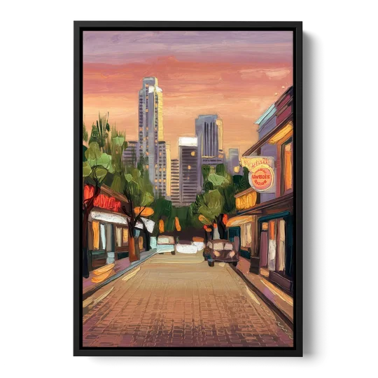 Austin South Congress Aesthetic - Black Framed Canvas Wall Art - Front