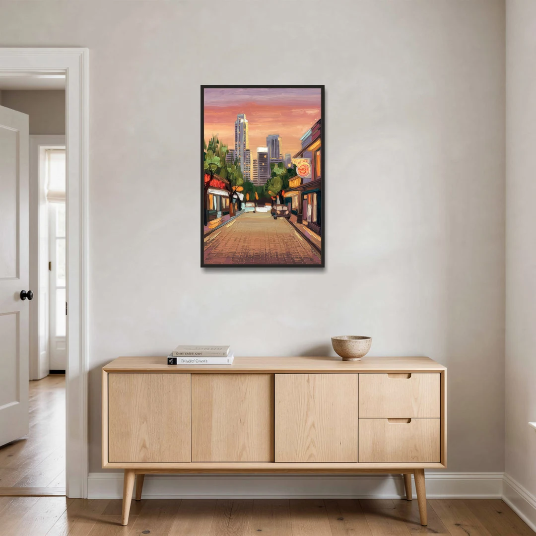Austin South Congress Aesthetic - Black Framed Canvas Wall Art - Coffee Table - 24x36