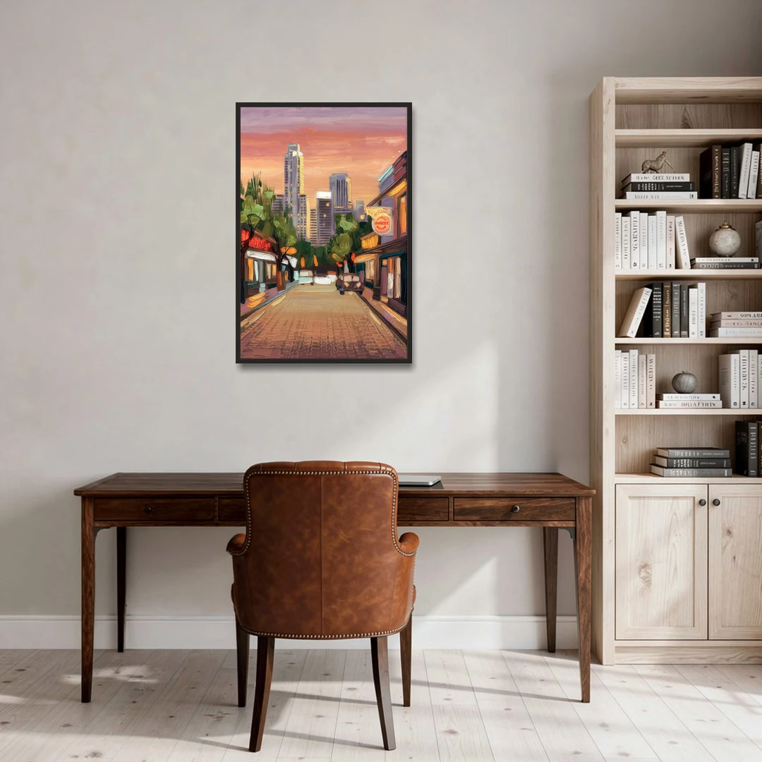 Austin South Congress Aesthetic - Black Framed Canvas Wall Art - Office - 24x36