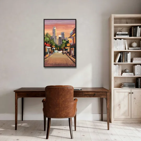 Austin South Congress Aesthetic - Black Framed Canvas Wall Art - Office - 24x36