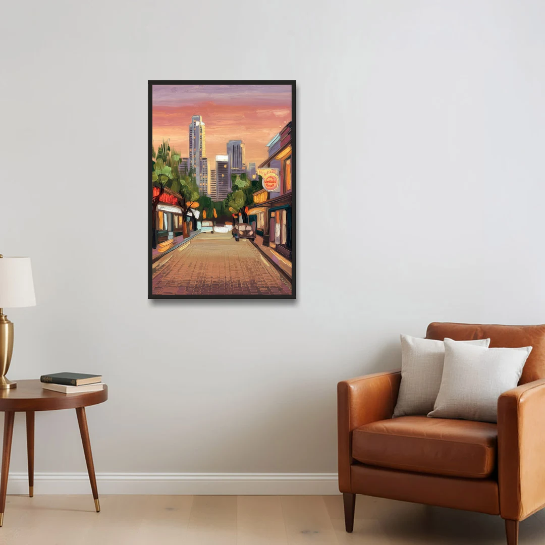 Austin South Congress Aesthetic - Black Framed Canvas Wall Art - Sofa - 24x36