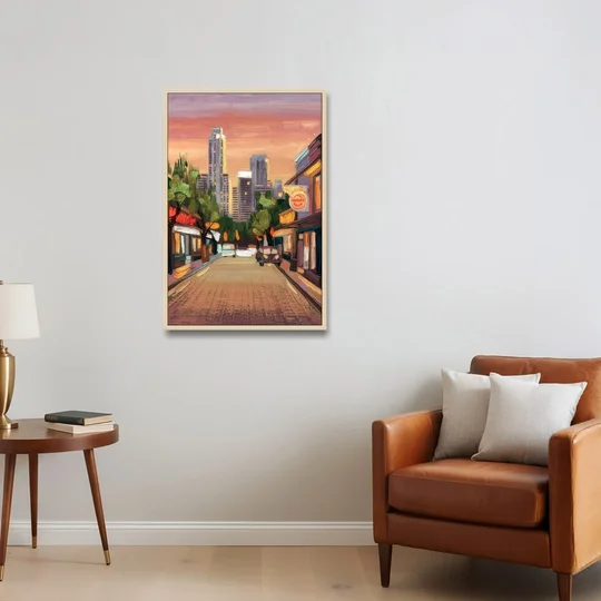 Austin South Congress Aesthetic - Oak Framed Canvas Wall Art - Sofa - 24x36