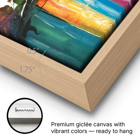 Austin Street Art Culture - Oak Framed Canvas Wall Art - Gallery Wrap Corner
