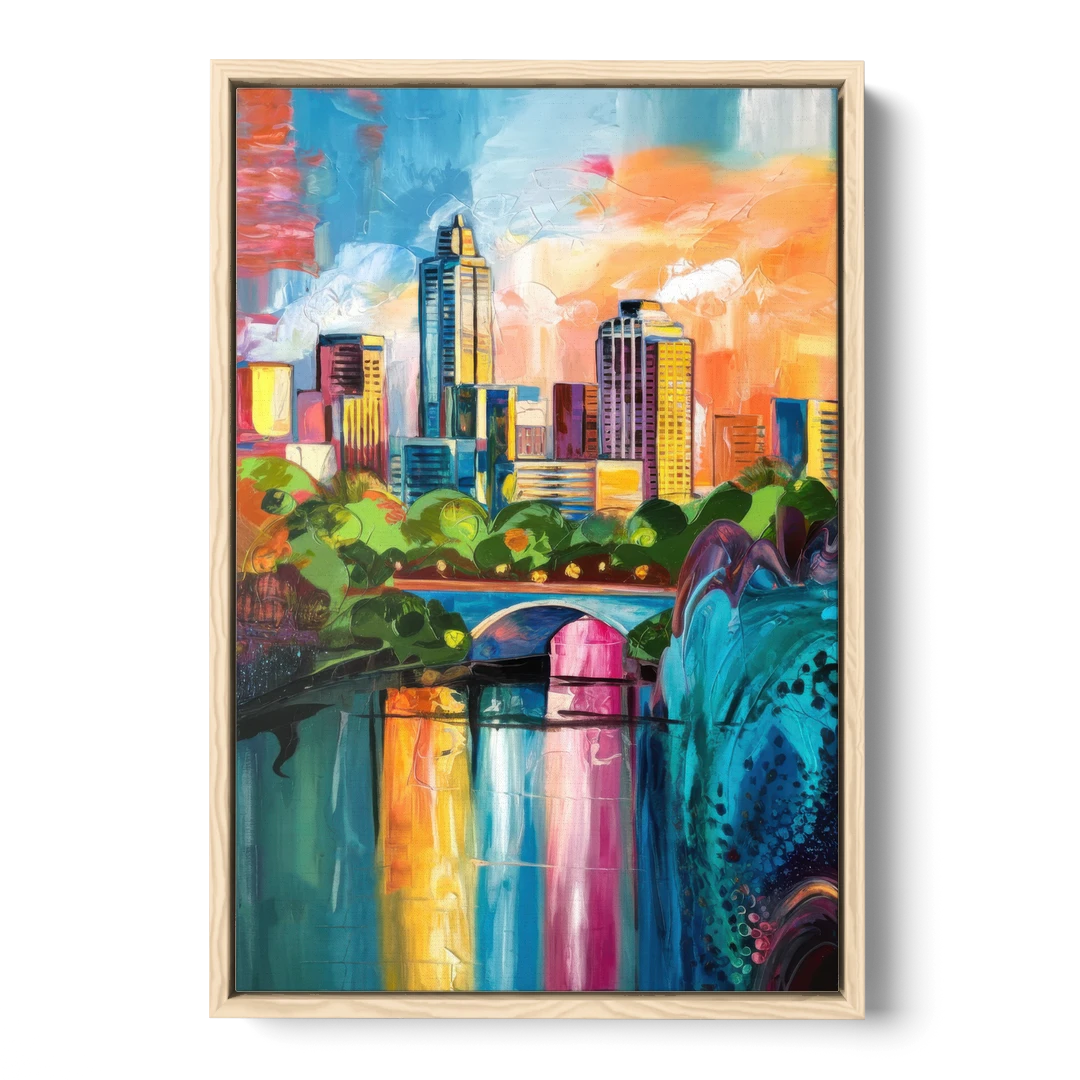 Austin Street Art Culture - Oak Framed Canvas Wall Art - Front