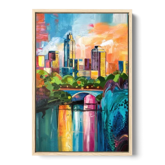 Austin Street Art Culture - Oak Framed Canvas Wall Art - Front